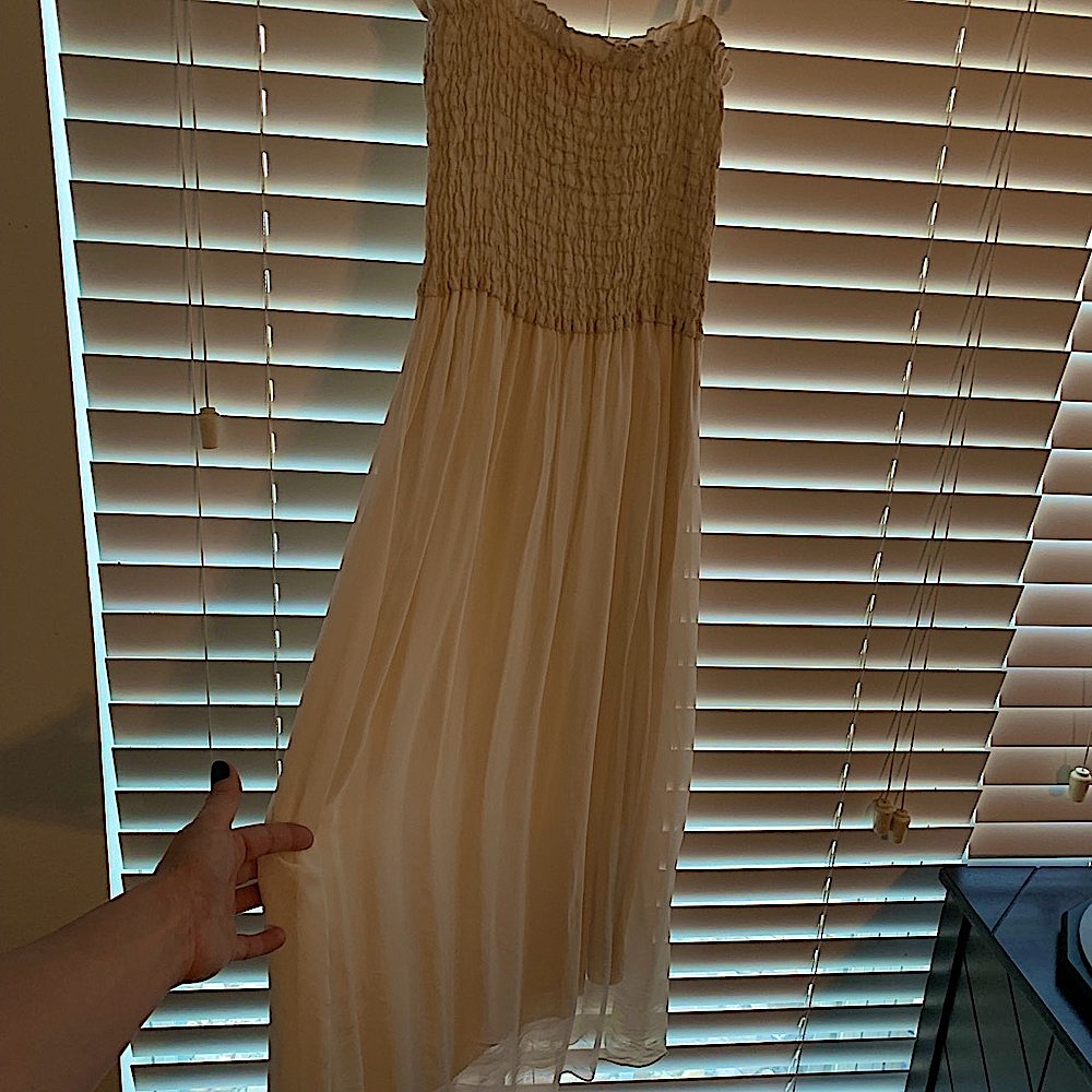Scandal, Smocked dress, . M/L. Color: Sand. NWOT. Beautiful dress fully lined